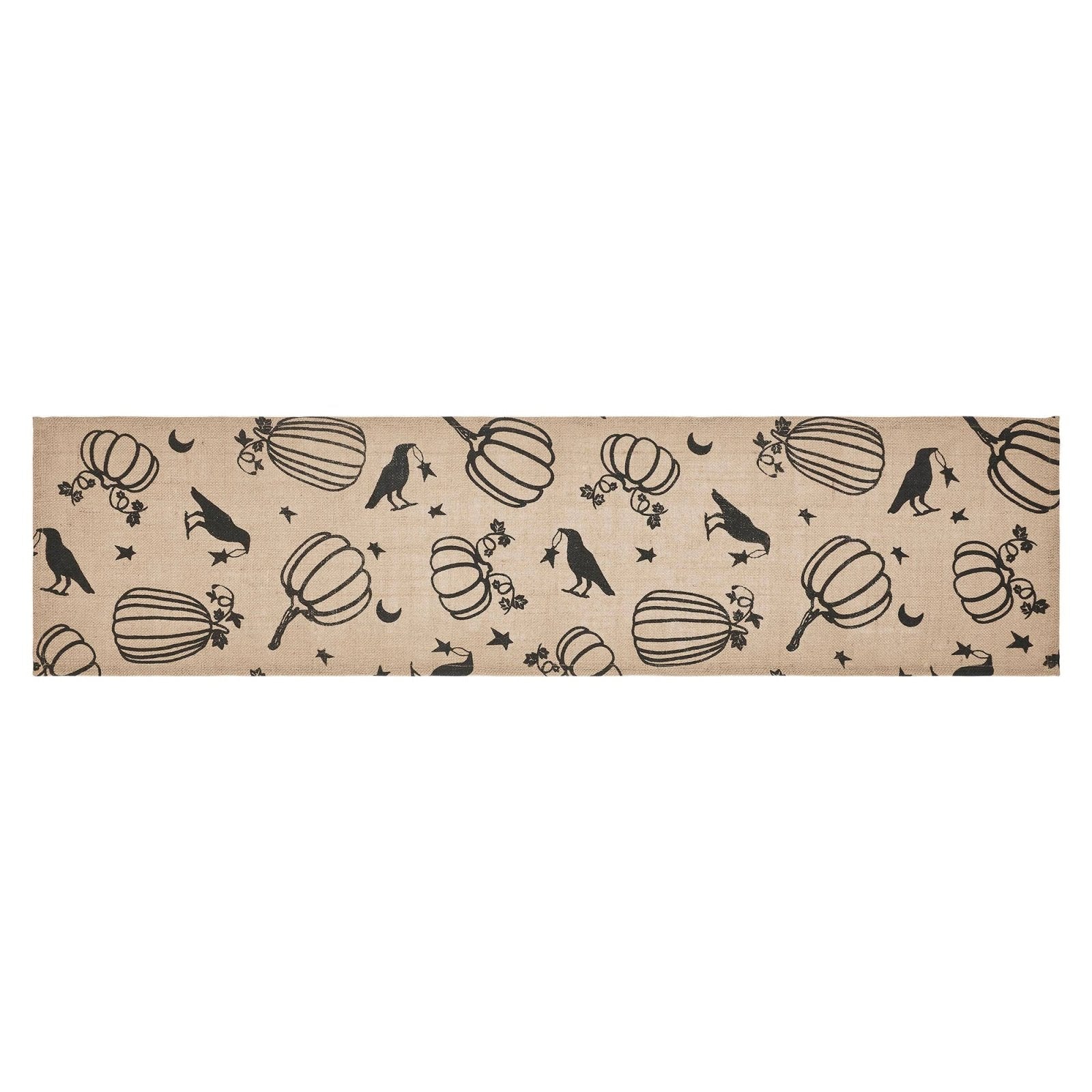 Primitive Fall Halloween Raven Harvest Burlap Jute Runner 12&quot;x48&quot; - The Primitive Pineapple Collection