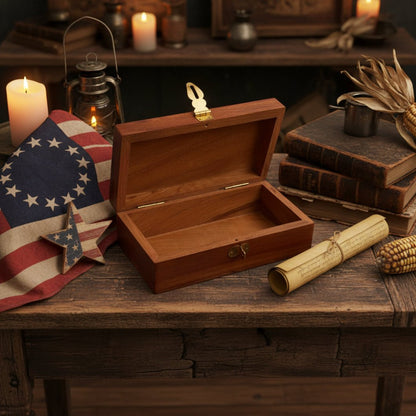 Handcrafted Americana Gettysburg Engraved Acacia Wood Box, 6 - 1/4" - The Primitive Pineapple Collection