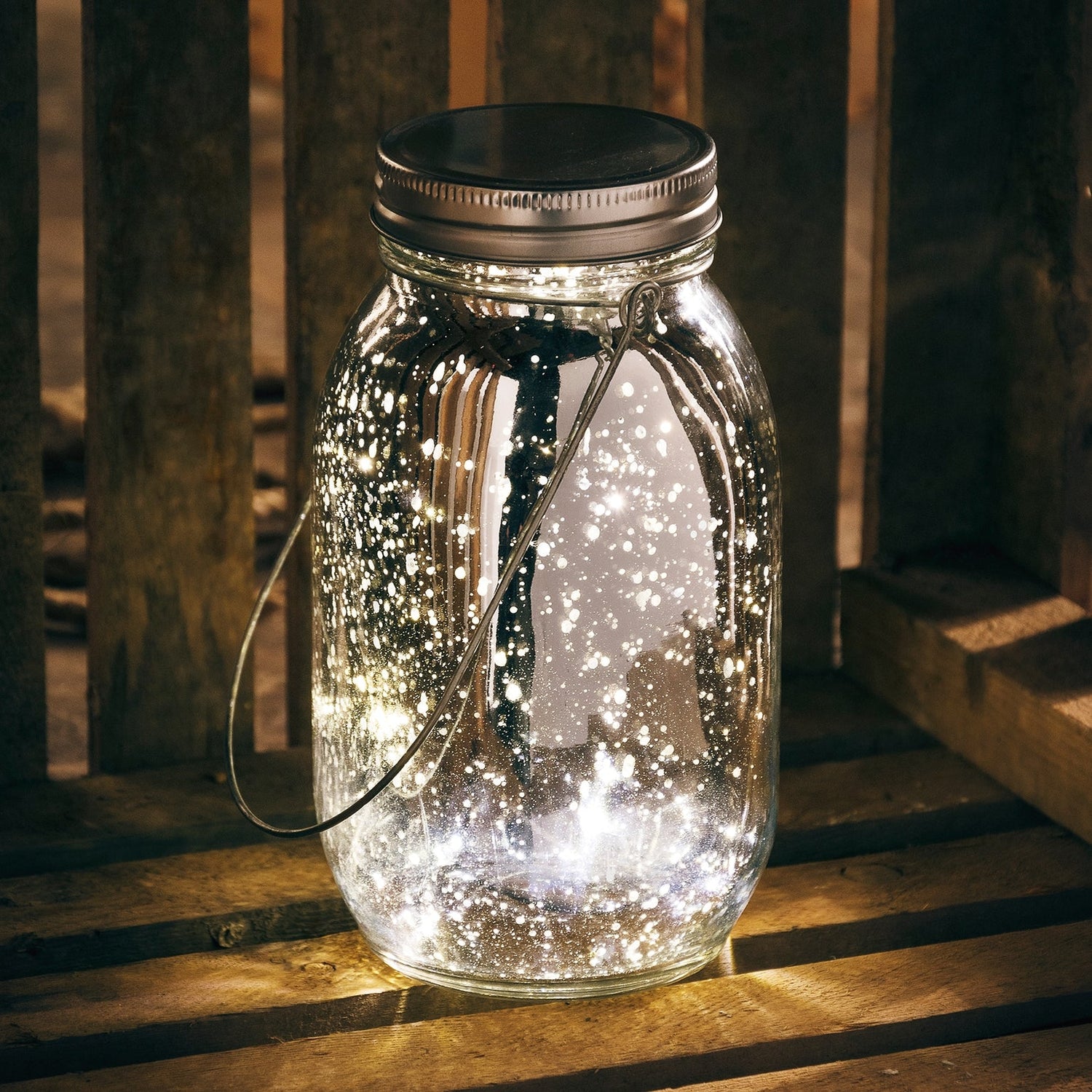 Silver Mercury Glass Fairy Lantern with LED Lights &amp; Timer - The Primitive Pineapple Collection