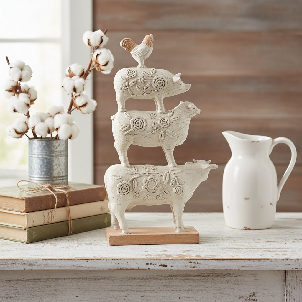 Primitive Spring Stacked Farm Animals Figurine - The Primitive Pineapple Collection