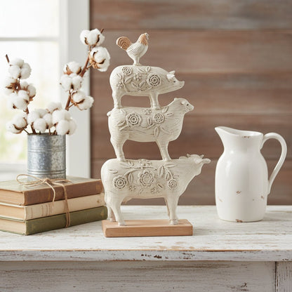 Primitive Spring Stacked Farm Animals Figurine - The Primitive Pineapple Collection