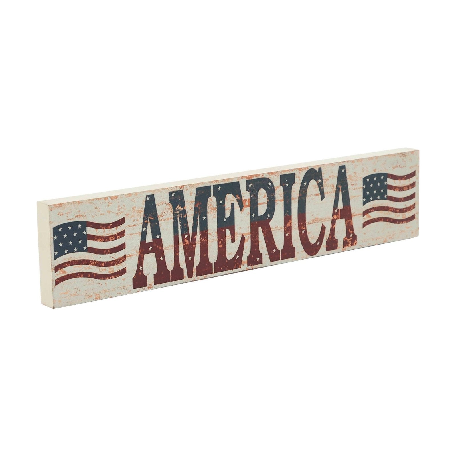 Farmhouse My Country AMERICA Two Flags Wall Hanging 3x14x0.75 - The Primitive Pineapple Collection