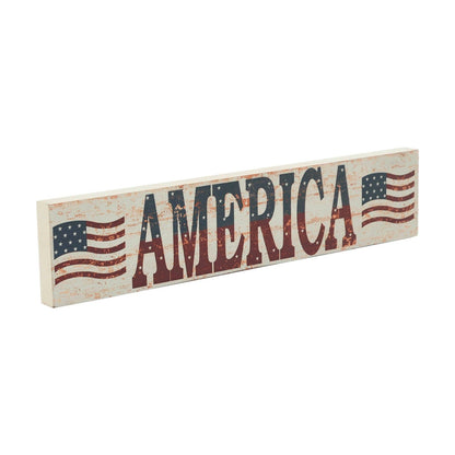 Farmhouse My Country AMERICA Two Flags Wall Hanging 3x14x0.75 - The Primitive Pineapple Collection