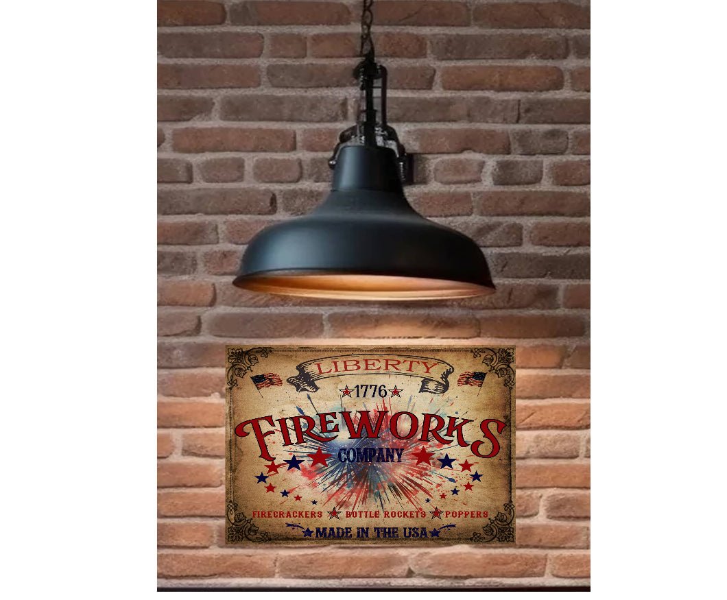 Liberty Fireworks Co. Metal Wall Decor - Handcrafted Patriotic Sign, 12x8 - The Primitive Pineapple Collection