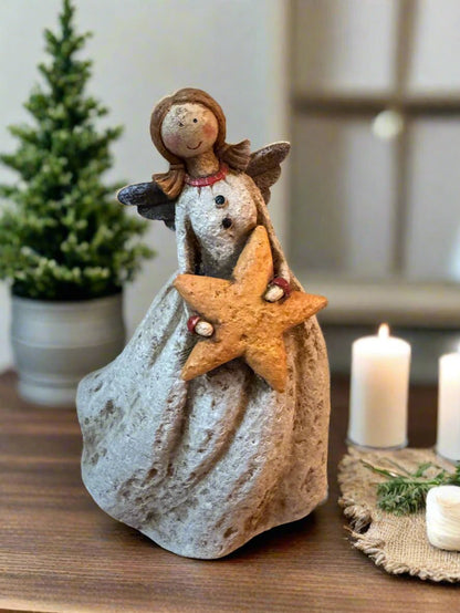 Primitive Farmhouse 9&quot; Folk Art Angel with Star - The Primitive Pineapple Collection