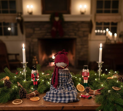 Primitive Christmas Handcrafted April Snow Girl Doll w/ Hat 12&quot; - The Primitive Pineapple Collection