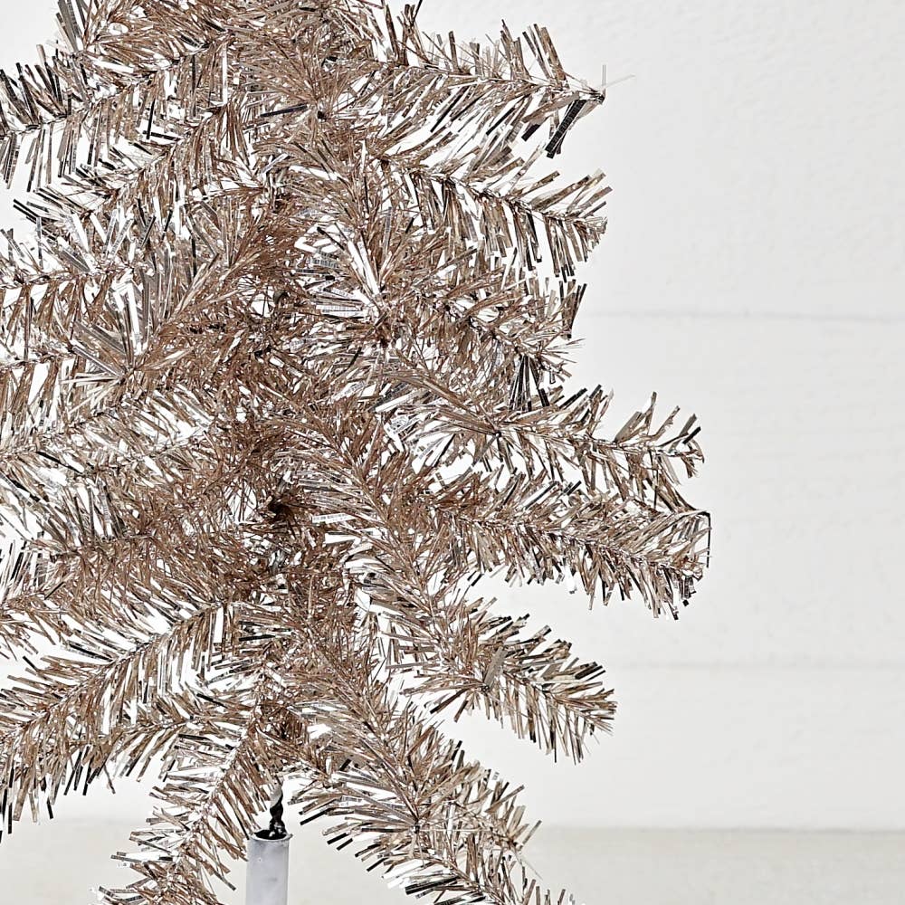 Primitive Christmas Retro Looking Snazzy Champagne Tinsel Tree 21"