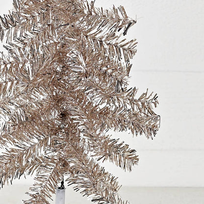 Primitive Christmas Retro Looking Snazzy Champagne Tinsel Tree 21"
