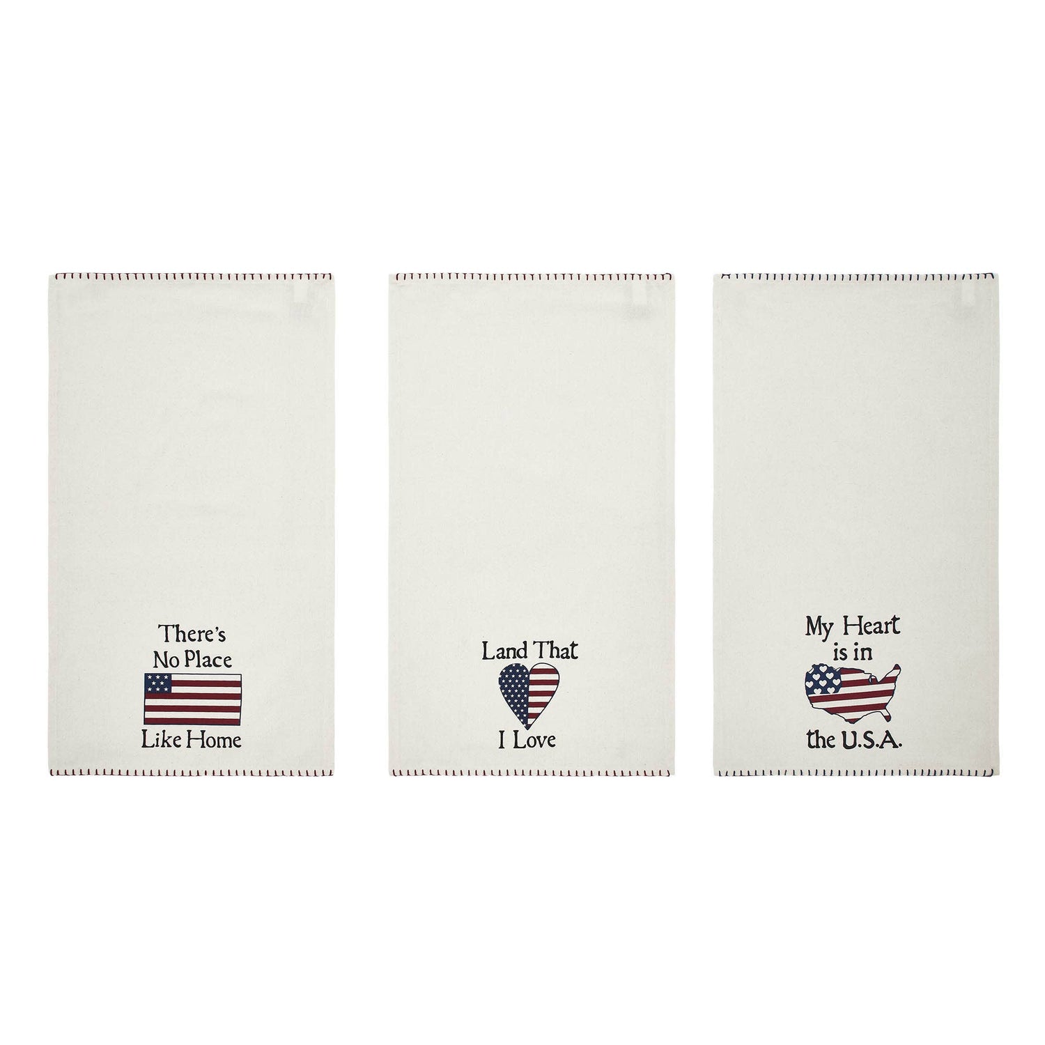 Americana The Land That I Love Americana Tea Towel Set of 3 16x28 - The Primitive Pineapple Collection