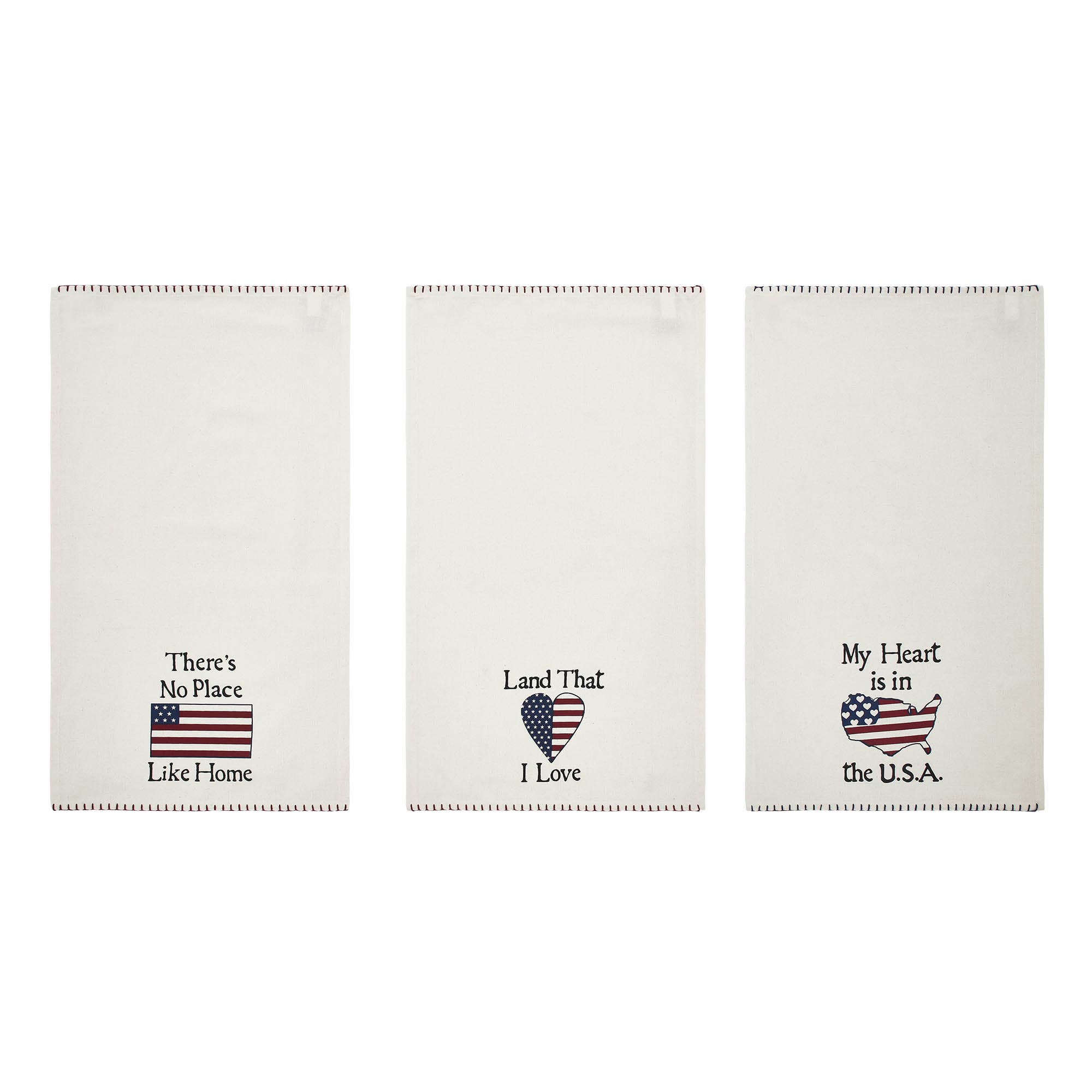 Americana The Land That I Love Americana Tea Towel Set of 3 16x28 - The Primitive Pineapple Collection