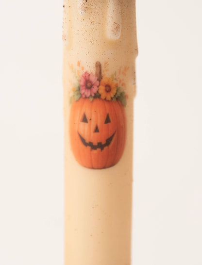 Primitive Handcrafted 7" Flower Top Pumpkin Flicker LED Timer Taper Candle - The Primitive Pineapple Collection