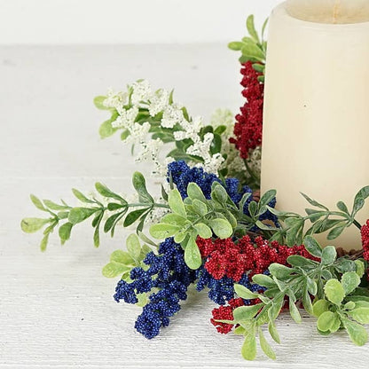 Americana Farmhouse 3.5" Red White Blue Heather with Boxwood Candle Ring - The Primitive Pineapple Collection