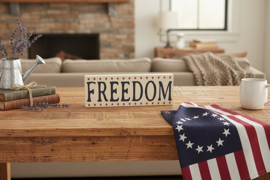 Patriotic FREEDOM Block Sign | Rustic Americana Farmhouse Decor - The Primitive Pineapple Collection