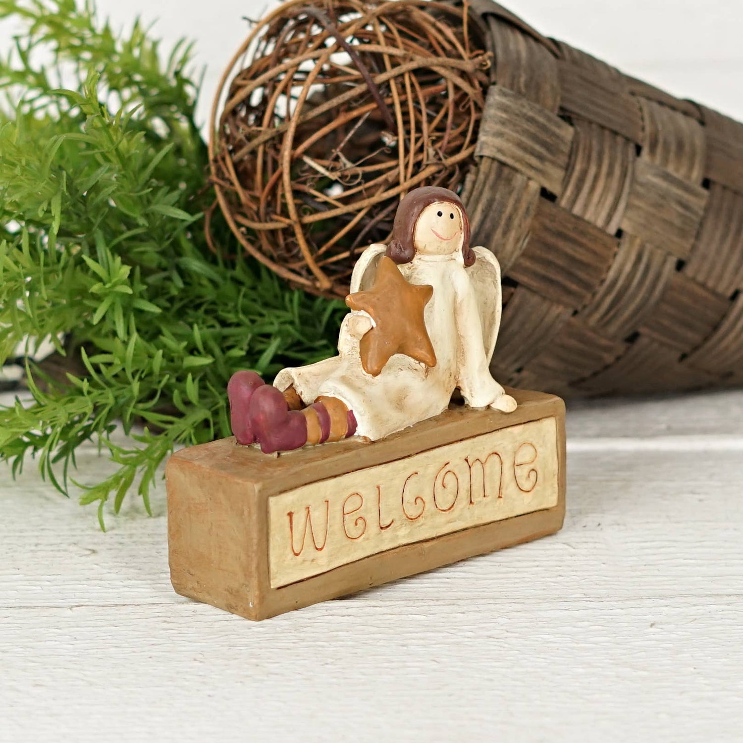Primitive Welcome Angel Block Figurine - The Primitive Pineapple Collection