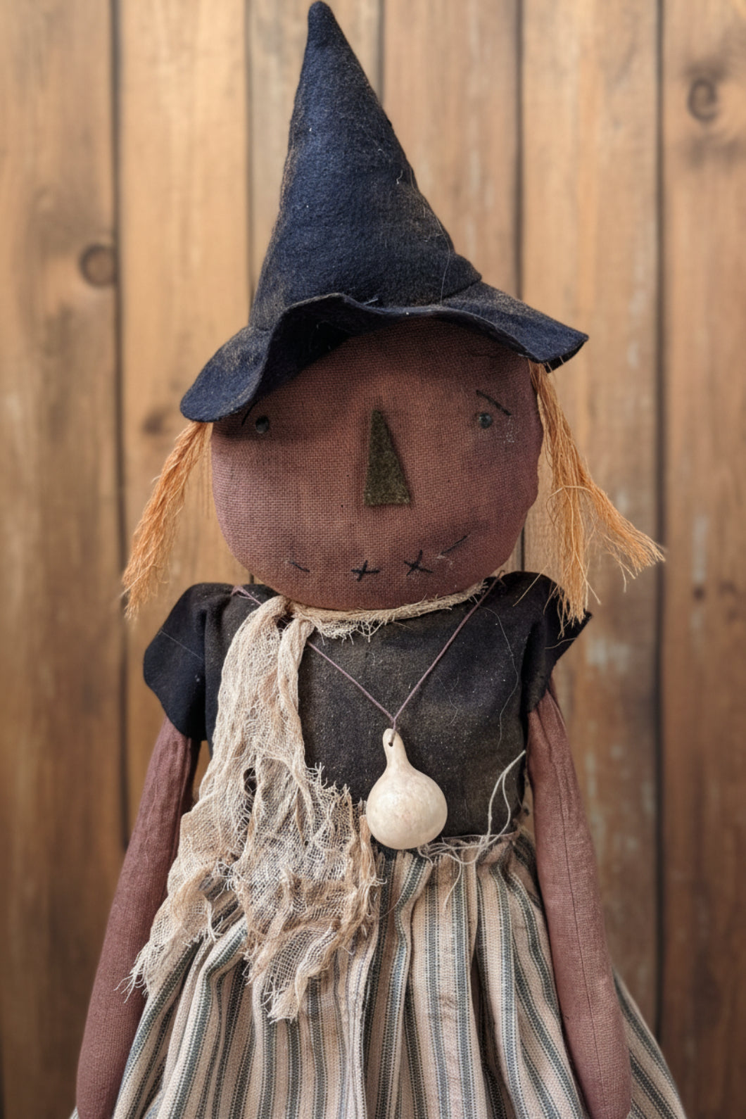 Primitive Handcrafted Halloween 28" Beatrice Witch Doll w/ Gourd