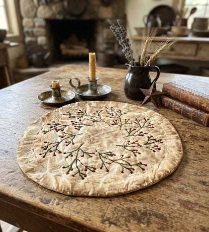 Primitive Handmade USA 8" Pip Berry and Vine Candle Mat - The Primitive Pineapple Collection