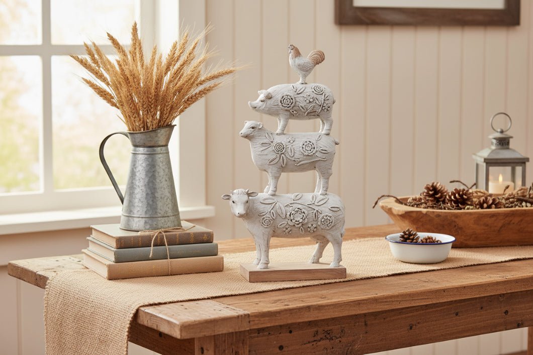 Primitive Spring Stacked Farm Animals Figurine - The Primitive Pineapple Collection