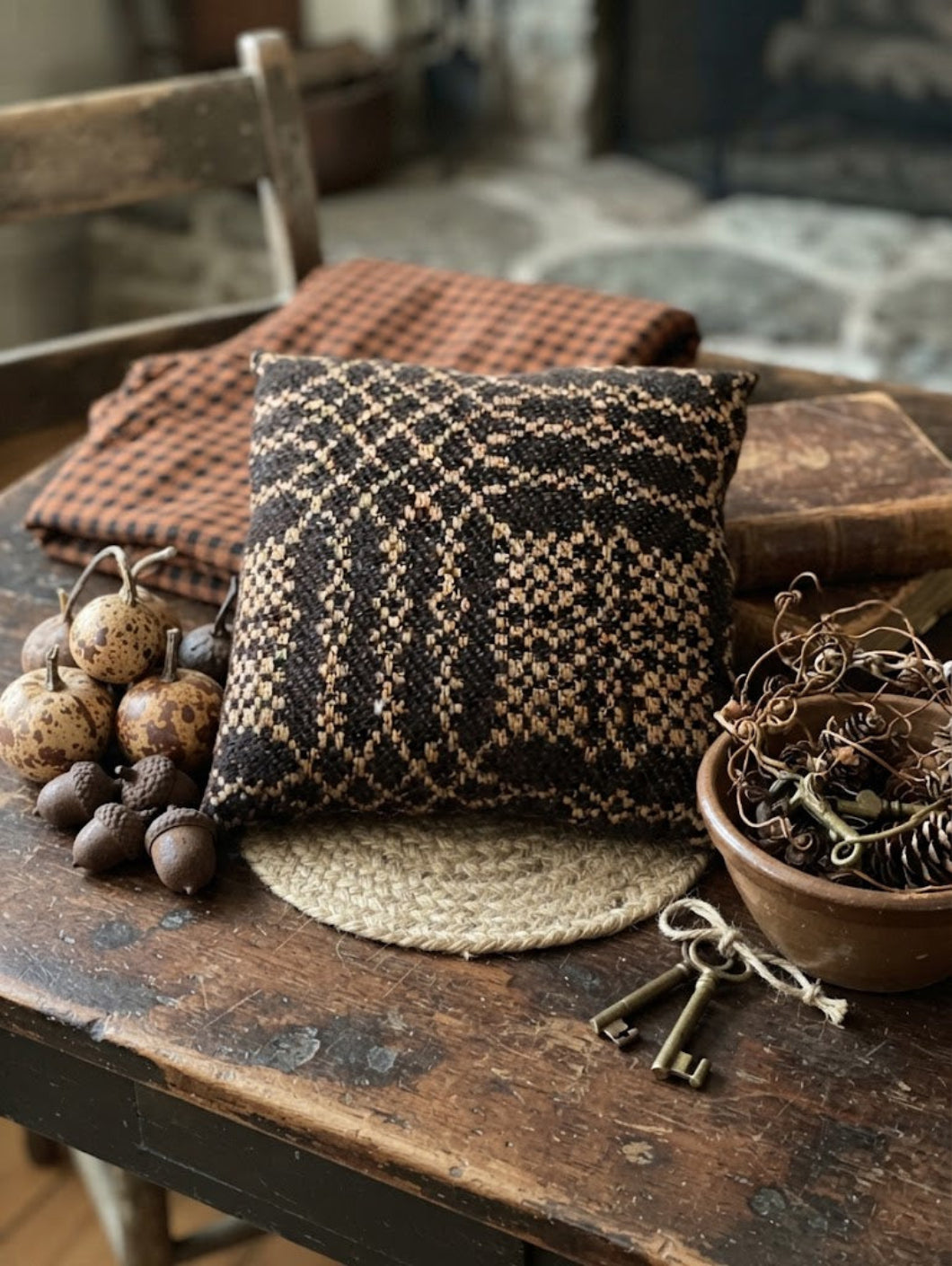 Primitive Handcrafted Coverlet Pillow | Bowl Filler | Handmade USA