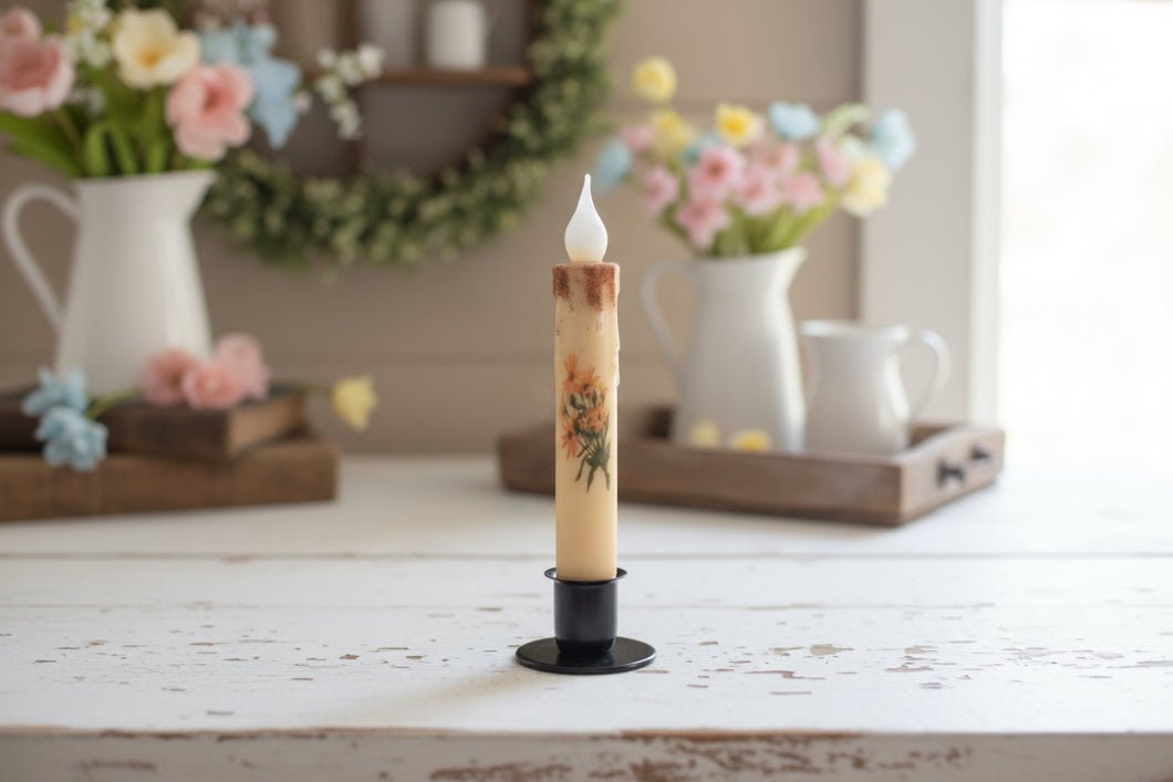 Primitive Handcrafted Spring Summer 7" Black Eyed Susan Daisy Led Timer Taper Candle - The Primitive Pineapple Collection