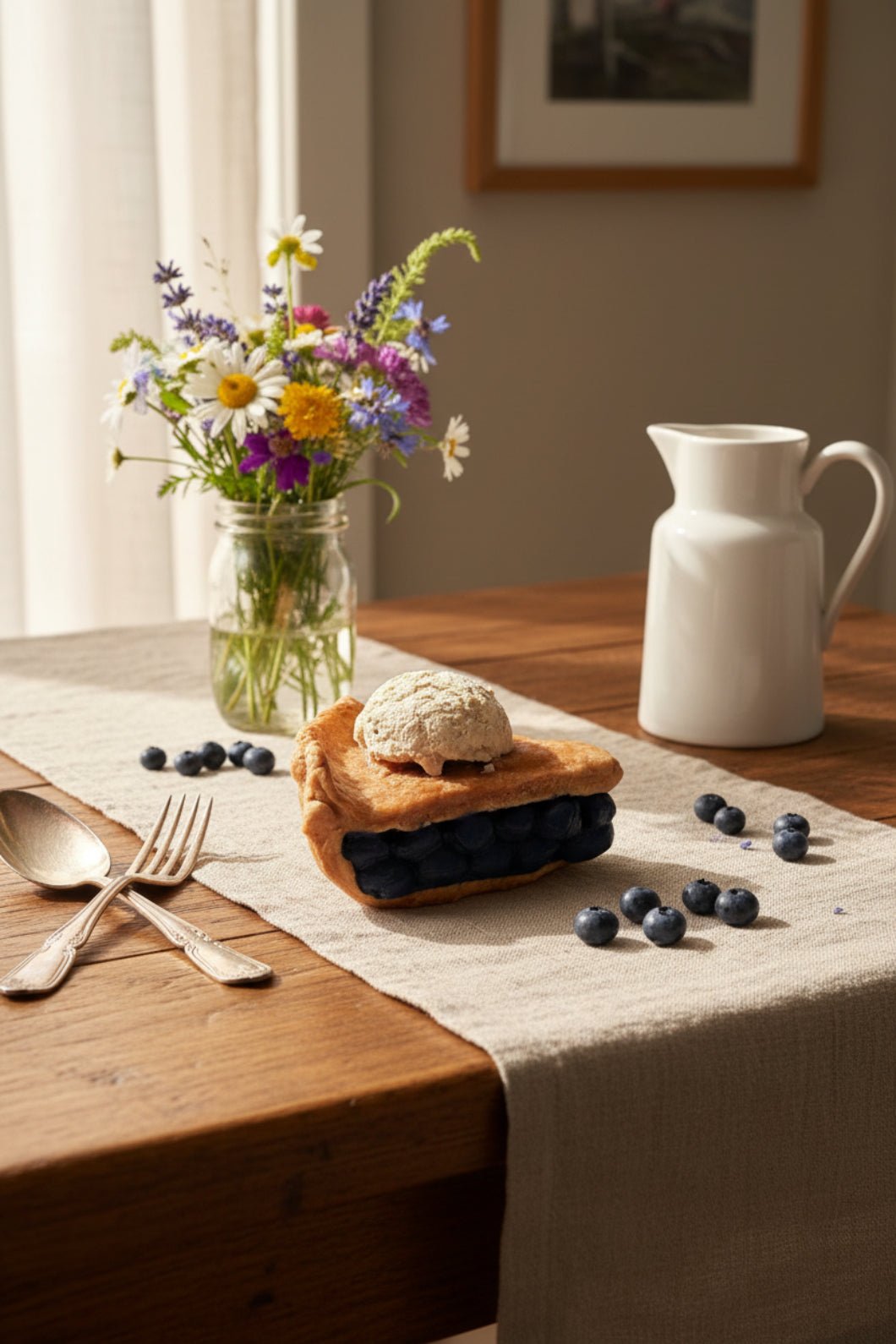 Faux Blueberry Pie Slice with Scoop Ice Cream - Primitive Farmhouse Kitchen Decor - The Primitive Pineapple Collection