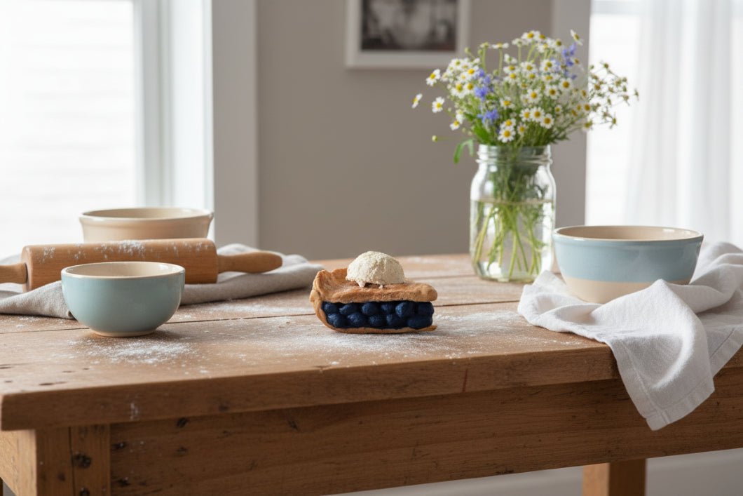 Faux Blueberry Pie Slice with Scoop Ice Cream - Primitive Farmhouse Kitchen Decor - The Primitive Pineapple Collection