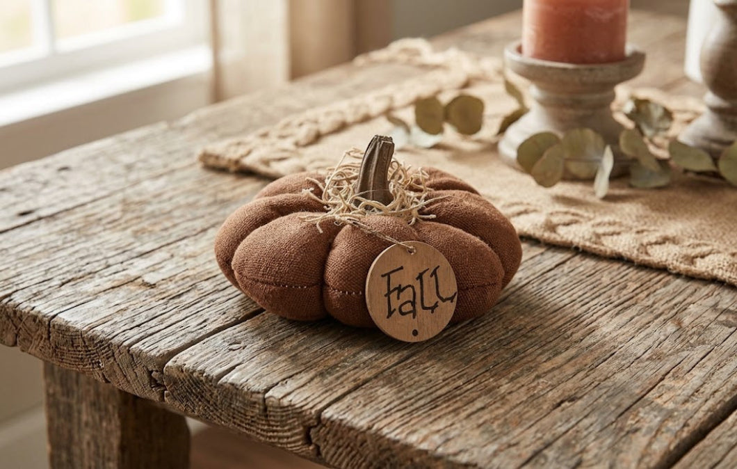Primitive Mini Stuffed Mossy Top Fall Pumpkin 4"