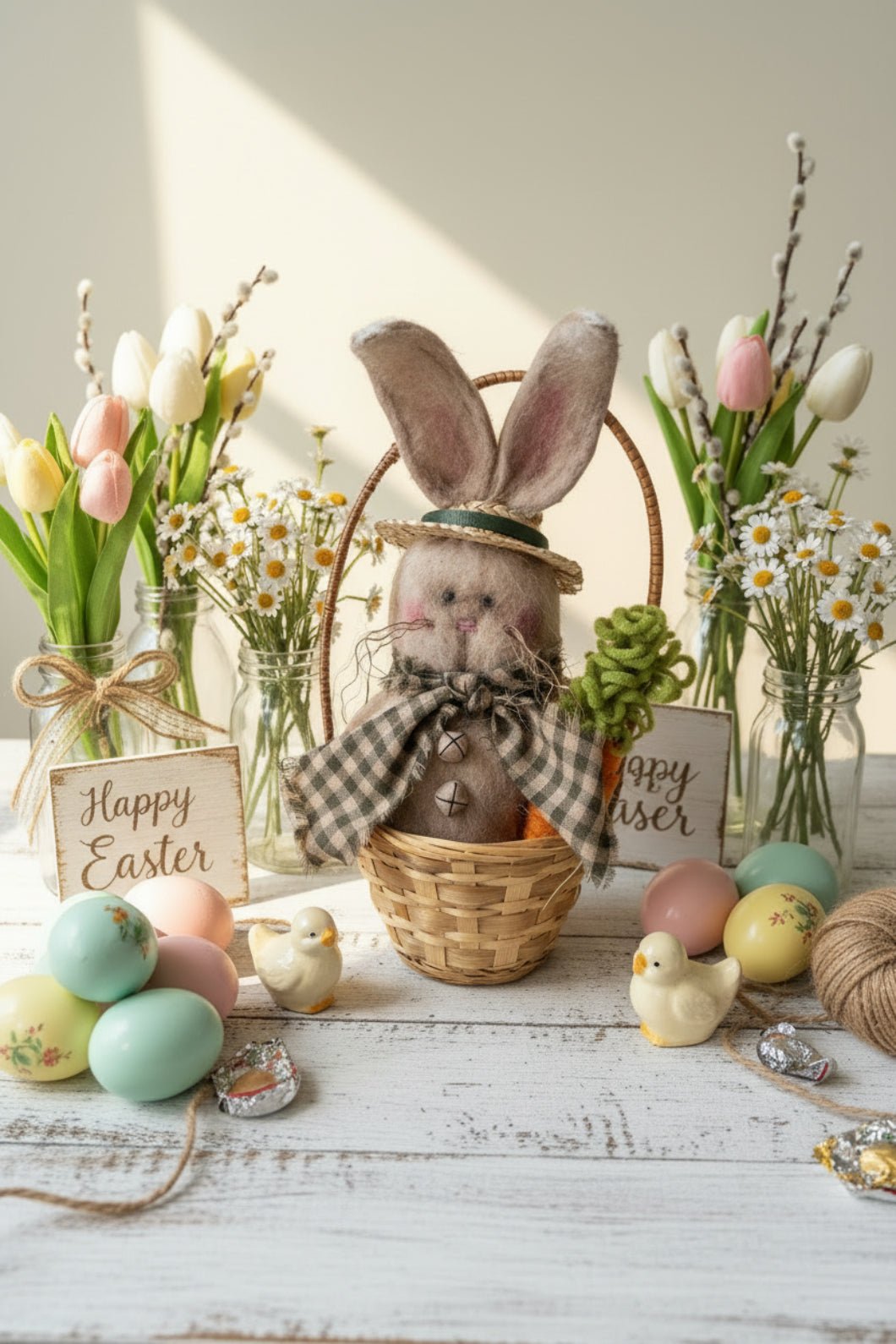 Primitive Spring Handcrafted USA Easter Bunny in Basket - The Primitive Pineapple Collection