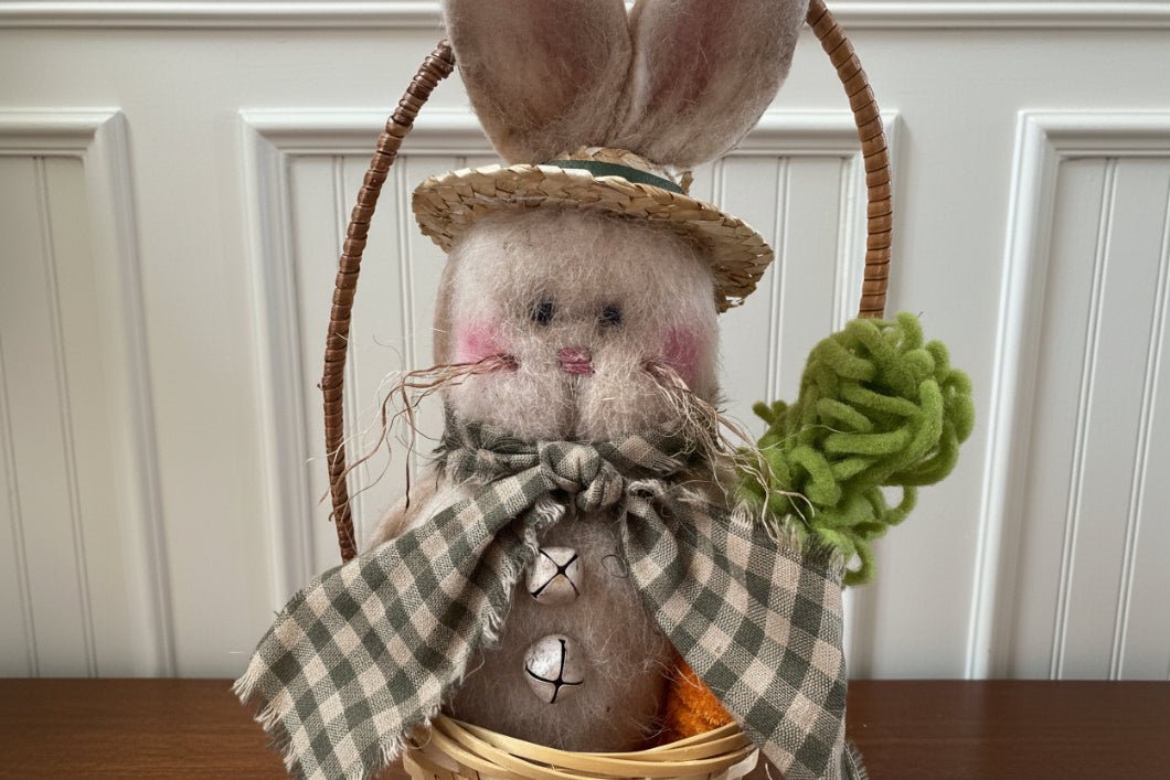 Primitive Spring Handcrafted USA Easter Bunny in Basket - The Primitive Pineapple Collection