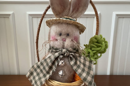 Primitive Spring Handcrafted USA Easter Bunny in Basket - The Primitive Pineapple Collection