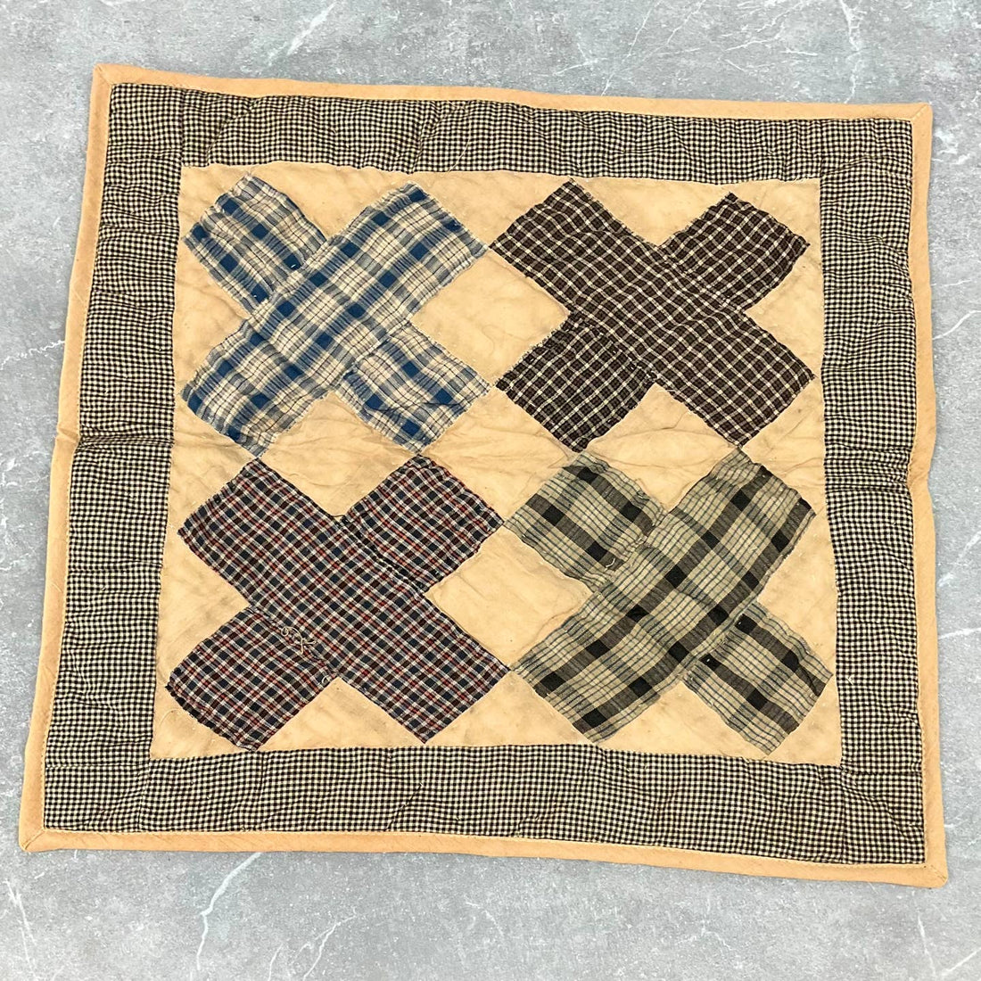 Primitive Farmhouse Cross Patchwork Little Quilt 18" Table Topper/Wall Decor - The Primitive Pineapple Collection