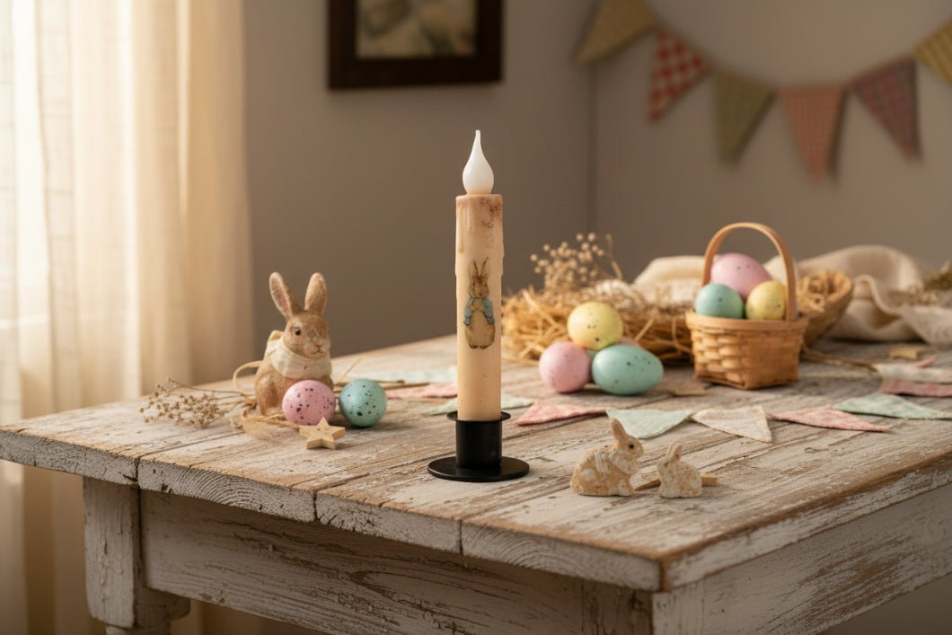 Primitive Handcrafted Spring Summer 7" Mr Rabbit Led Timer Taper Candle - The Primitive Pineapple Collection