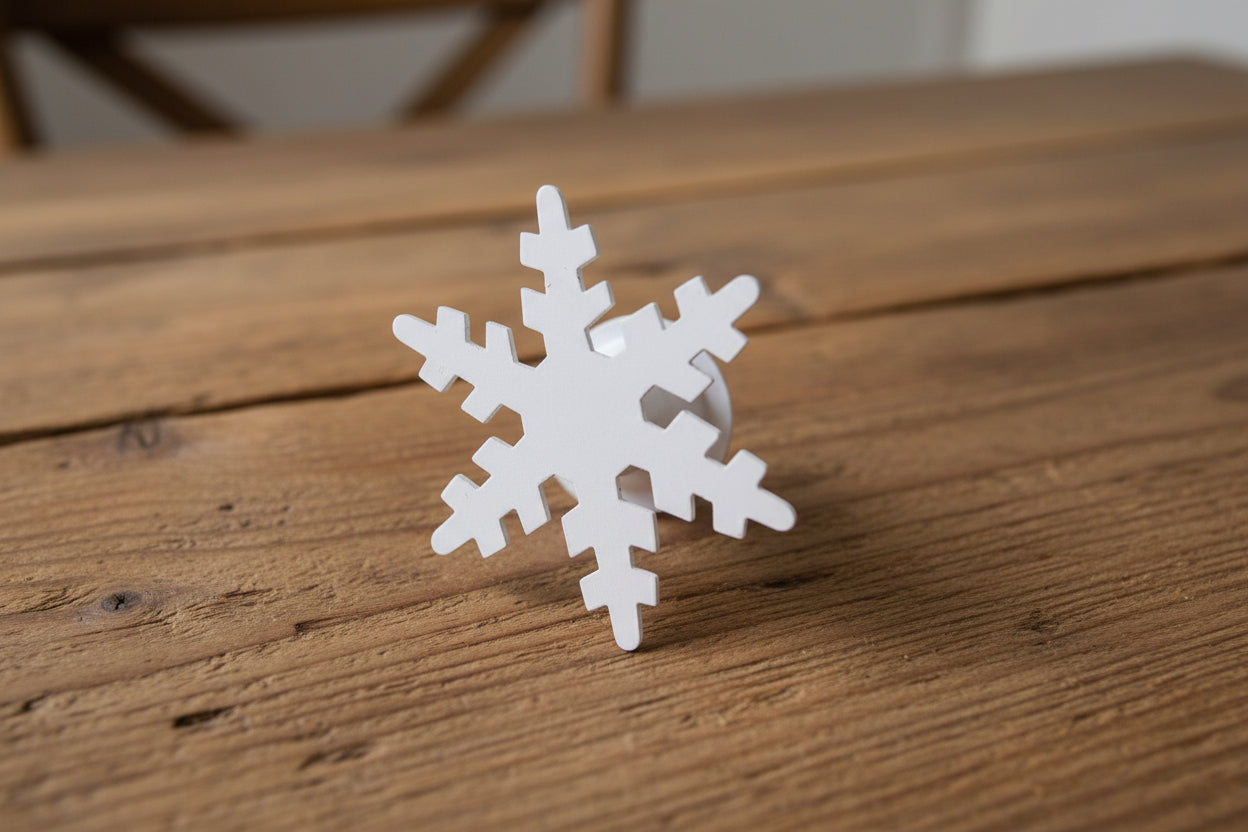 Primitive Christmas Iron White Snowflake Taper Holder