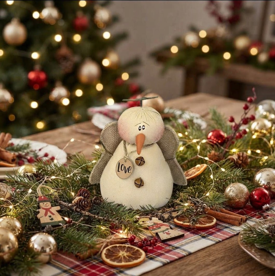 Honey and Me Christmas Love the Snowy Snowman Angel 7" - The Primitive Pineapple Collection