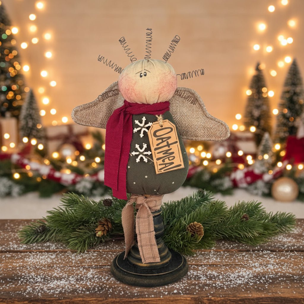 Honey and Me Christmas Oatmeal the Christmas Angel on Small Spindle - The Primitive Pineapple Collection