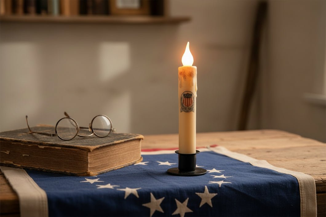 Primitive Handcrafted USA 250 Anniversary Flag LED Timer Taper Candle - The Primitive Pineapple Collection