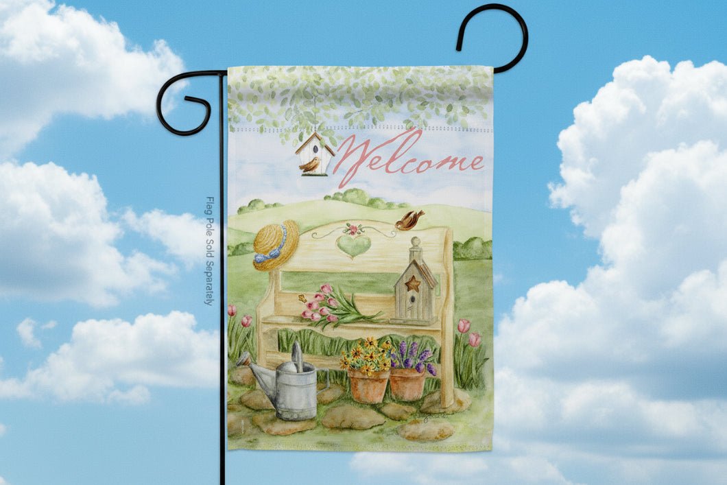 Farmhouse Welcome Garden Bench Floral Garden Flag - The Primitive Pineapple Collection
