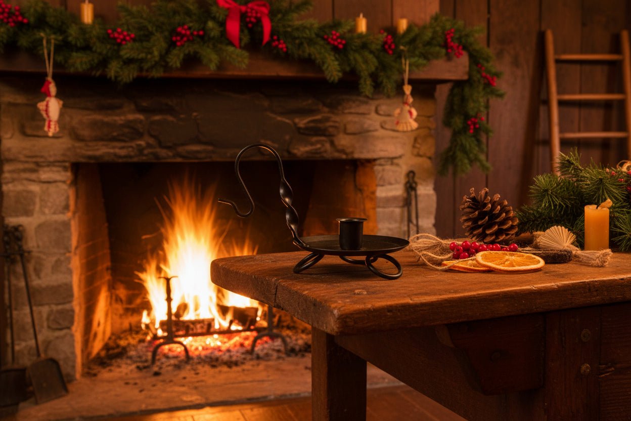 Primitive Early American Black Iron Raised Taper Holder - The Primitive Pineapple Collection