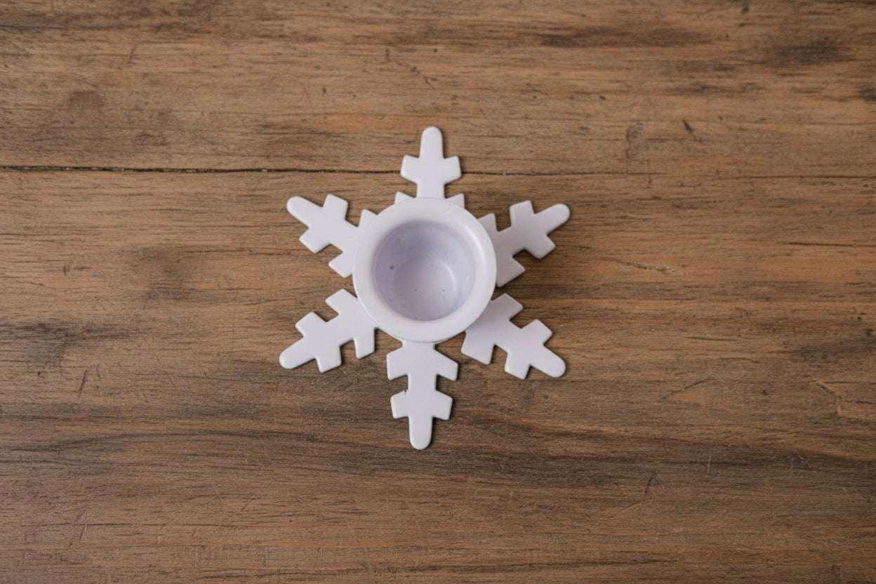 Primitive Christmas Iron White Snowflake Taper Holder