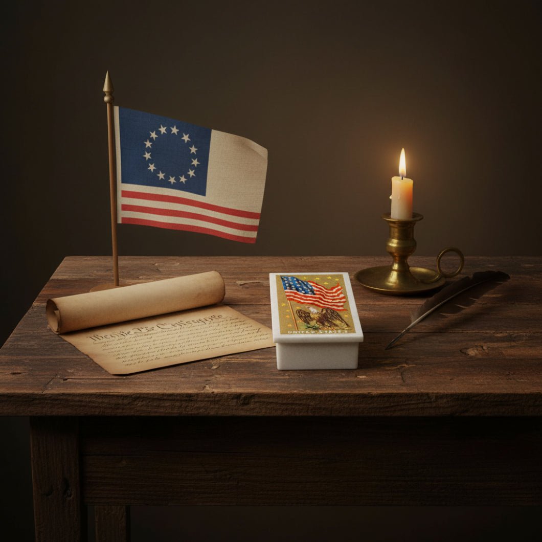 American Flag - Bald Eagle White Soapstone Decorative Box - The Primitive Pineapple Collection