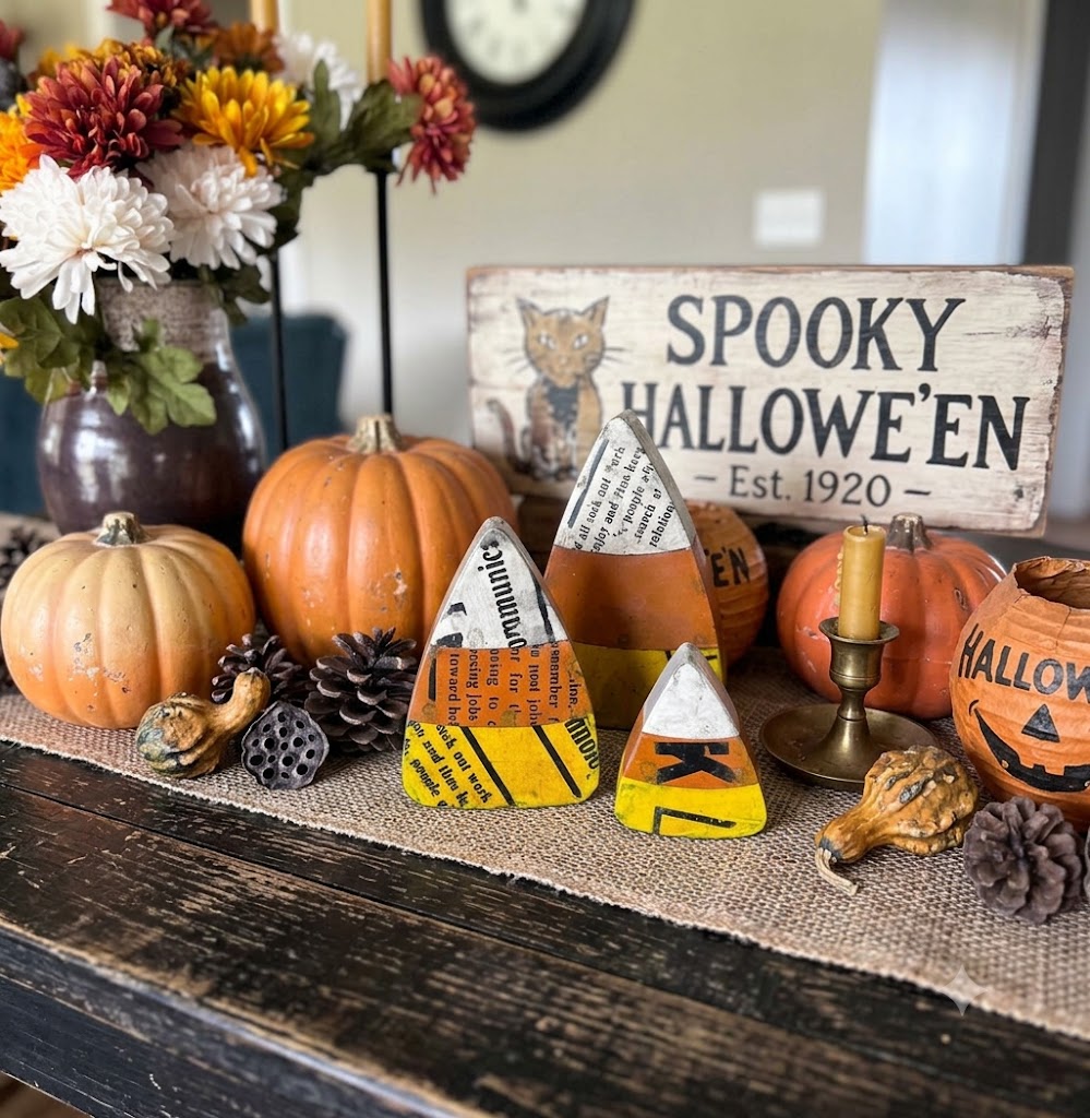Primitive Halloween Recycled Metal Small Candy Corn Figurine