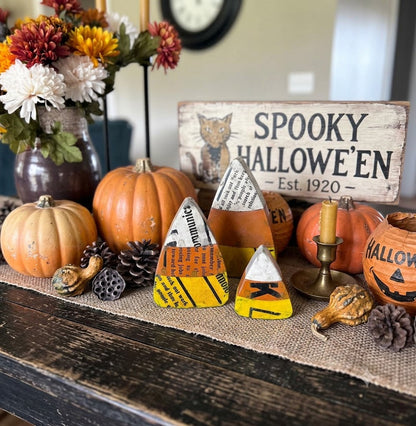 Primitive Halloween Recycled Metal Small Candy Corn Figurine
