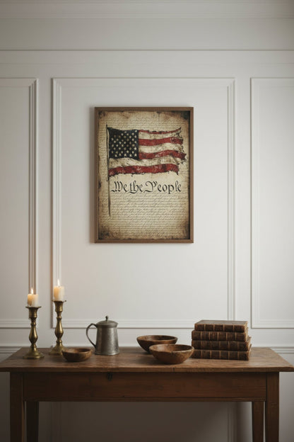 Primitive American Flag Wall Decor - We The People 8x12 Metal Sign - The Primitive Pineapple Collection