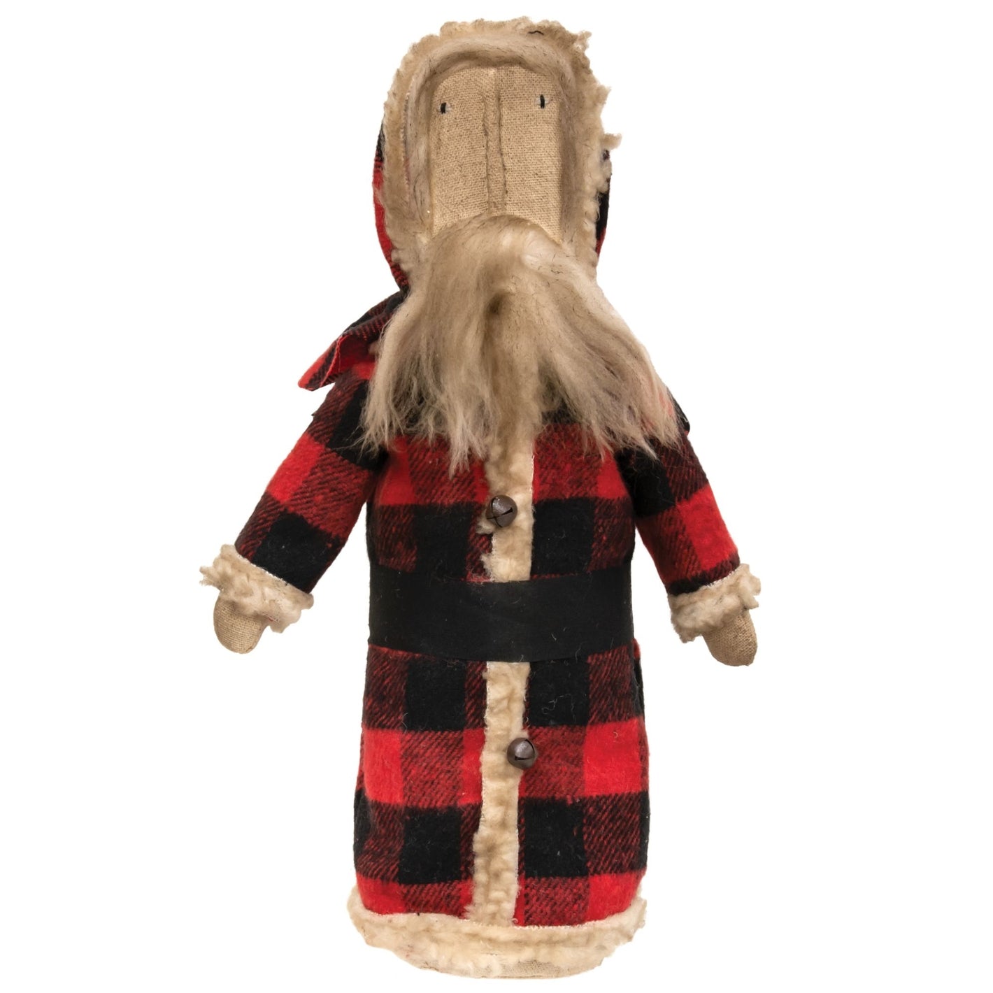 Primitive Christmas Rustic 12&quot;Buffalo Plaid Santa Stump Doll w/ Bells - The Primitive Pineapple Collection