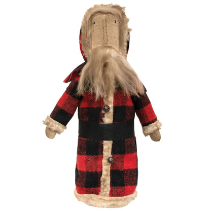 Primitive Christmas Rustic 12&quot;Buffalo Plaid Santa Stump Doll w/ Bells - The Primitive Pineapple Collection