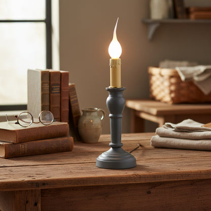 Primitive Wellington Spindle Lamp - Pewter Gray Accent Lamp