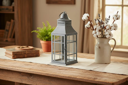 Primitive Country Centerpiece Candle Lantern in Weathered Zinc - The Primitive Pineapple Collection