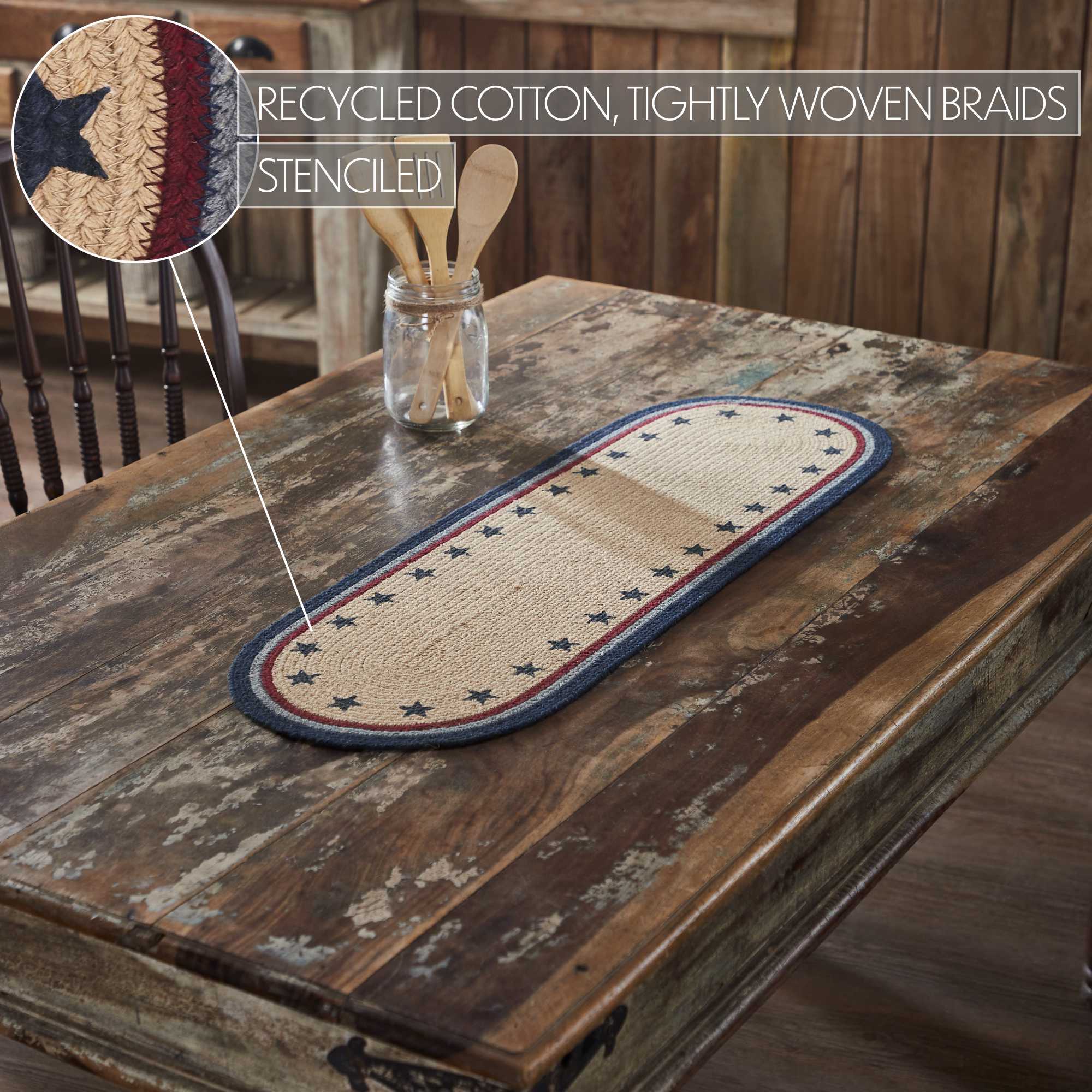 Farmhouse My Country Oval Runner Stencil Stars 12x36 - The Primitive Pineapple Collection