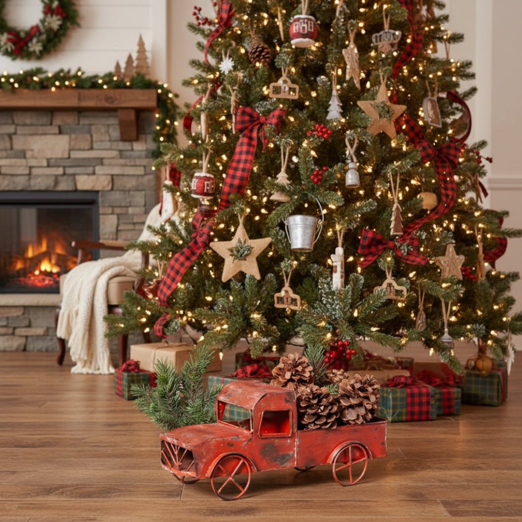 Farmhouse Rustic 14.5" Rustic Red Truck Planter Decor - The Primitive Pineapple Collection
