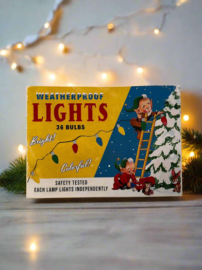 Handcrafted Retro Christmas Weatherproof Christmas Lights with Elves Wood Cutout 11&quot;