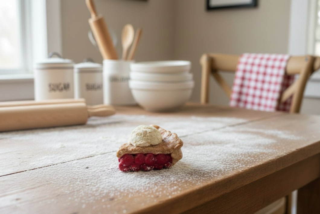 Faux Cherry Pie Slice with Scoop Ice Cream - Primitive Farmhouse Kitchen Decor - The Primitive Pineapple Collection